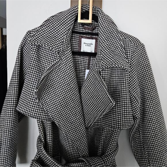 Abercrombie & Fitch Dark Brown Plaid Wool-Blend Trench Coat NWT Size XS Petite - Picture 5 of 13